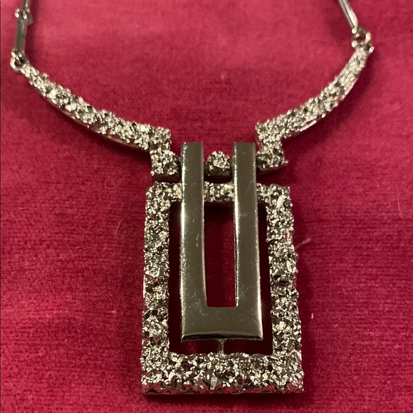 Vintage Crown Trifari Silver  Necklace with Geometric Pendant